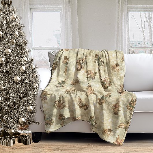 ヴィンテージエンジェルズキラキラ金ゴールドID136 フリースブランケット