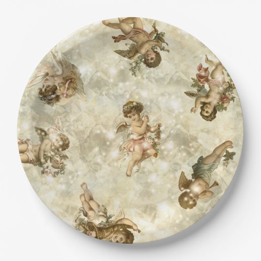 ヴィンテージエンジェルズキラキラ金ゴールドID136 ペーパープレート (正面)