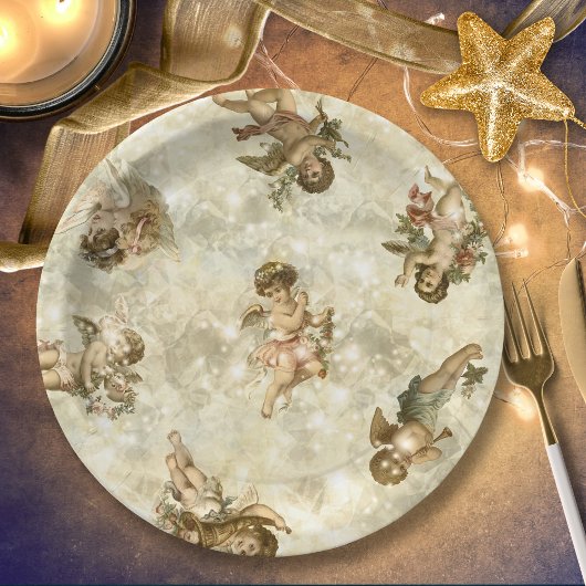 ヴィンテージエンジェルズキラキラ金ゴールドID136 ペーパープレート