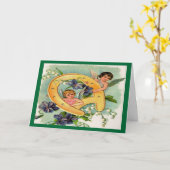 ヴィンテージエンジェルズラッキー誕生日 カード (黄色い花)