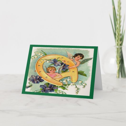 ヴィンテージエンジェルズラッキー誕生日 カード (正面)