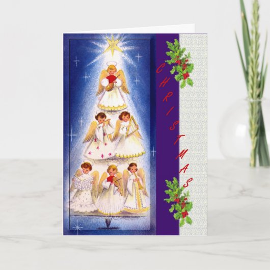 ヴィンテージエンジェルツリーコーヒールクリスマスカード シーズンカード (正面)