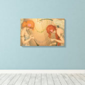 ヴィンテージエンジェルビクトリアンミュージシャンフルートハープ キャンバスプリント (インサイチュ (ウッドフロア))