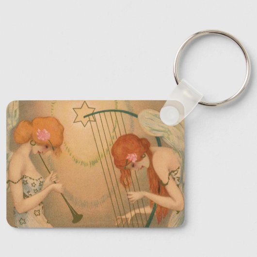 ヴィンテージエンジェルビクトリアンミュージシャンフルートハープ キーホルダー (正面)