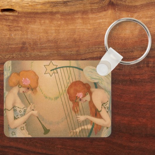 ヴィンテージエンジェルビクトリアンミュージシャンフルートハープ キーホルダー (正面)