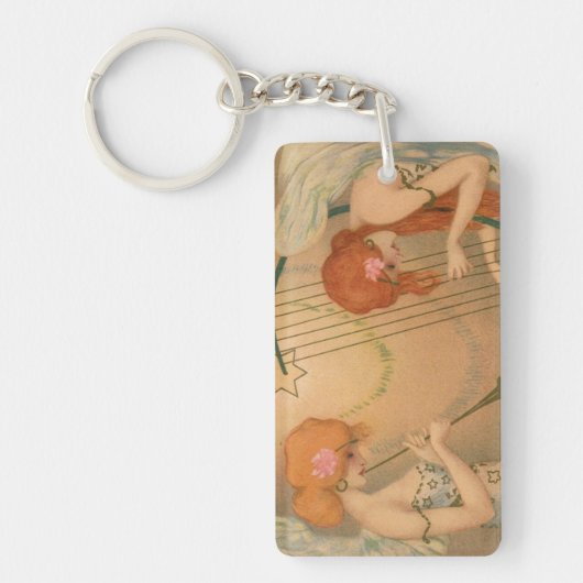 ヴィンテージエンジェルビクトリアンミュージシャンフルートハープ キーホルダー (正面)