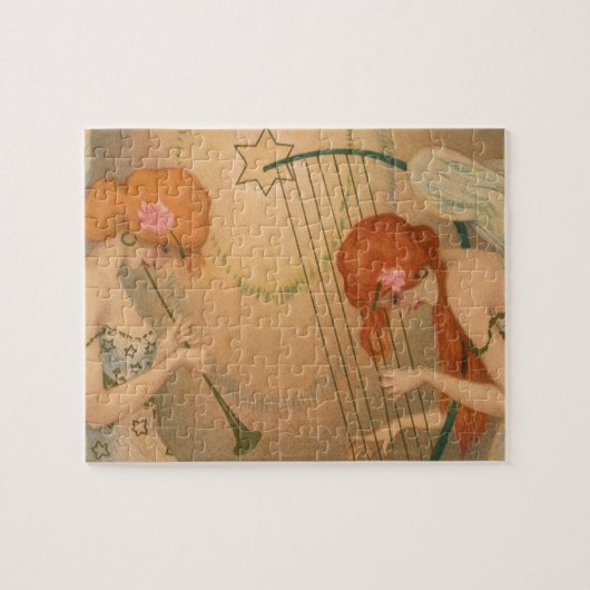 ヴィンテージエンジェルビクトリアンミュージシャンフルートハープ ジグソーパズル (横)