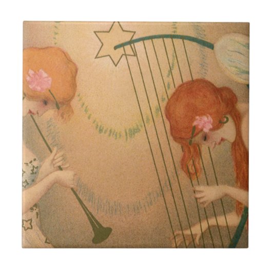 ヴィンテージエンジェルビクトリアンミュージシャンフルートハープ タイル (正面)