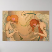 ヴィンテージエンジェルビクトリアンミュージシャンフルートハープ ポスター (正面)