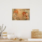 ヴィンテージエンジェルビクトリアンミュージシャンフルートハープ ポスター (キッチン)