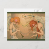 ヴィンテージエンジェルビクトリアンミュージシャンフルートハープ ポストカード (正面/裏面)