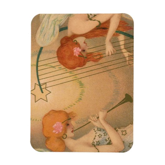 ヴィンテージエンジェルビクトリアンミュージシャンフルートハープ マグネット (縦)