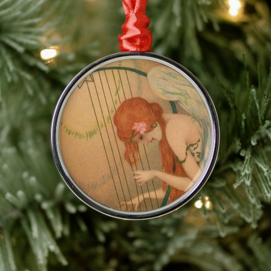 ヴィンテージエンジェルビクトリアンミュージシャンフルートハープ メタルオーナメント (ツリー)