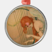 ヴィンテージエンジェルビクトリアンミュージシャンフルートハープ メタルオーナメント (正面)