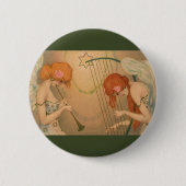 ヴィンテージエンジェルビクトリアンミュージシャンフルートハープ 缶バッジ (正面)