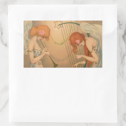 ヴィンテージエンジェルビクトリアンミュージシャンフルートハープ 長方形シール (バッグ)