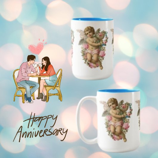 ヴィンテージエンジェルフラワーウィング ツートーンマグカップ