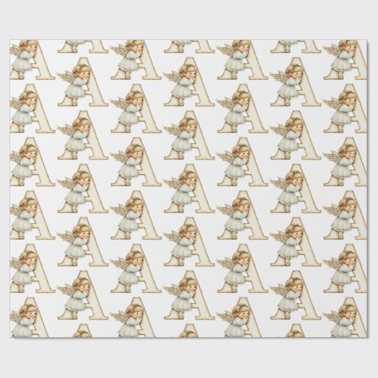 ヴィンテージエンジェルレターAクリスマス ラッピングペーパー (フラット)