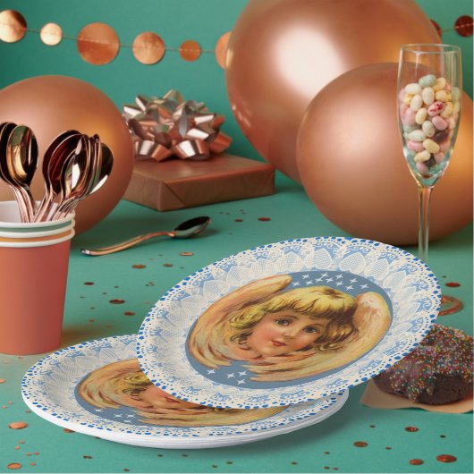 ヴィンテージエンジェルレーストリム ペーパープレート (複数)