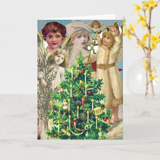 ヴィンテージエンジェル祝ズのクリスマスグリーティングカード カード (黄色い花)