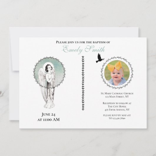 ヴィンテージエンジェル《キリスト教》洗礼式や命名式バプテスマ写真 招待状 (正面)