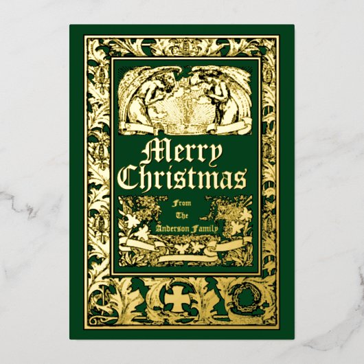 ヴィンテージエンジェル&ザクロ縁どスクリスマス 箔シーズンカード (正面)