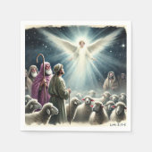 ヴィンテージエンジェル&シェパード出生デクページ スタンダードカクテルナプキン (正面)