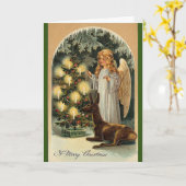 ヴィンテージエンジェル&鹿飾ツリークリスマスカード カード (黄色い花)