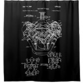 ヴィンテージエンジンブロック青写真ダイアグラム – メンズカー シャワーカーテン (正面)