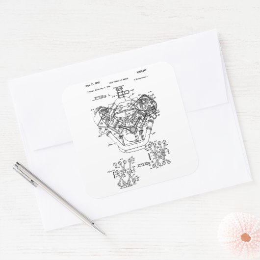 ヴィンテージエンジンブロック青写真ダイアグラム – メンズカー スクエアシール (封筒)