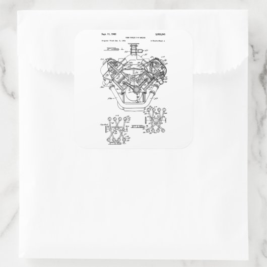 ヴィンテージエンジンブロック青写真ダイアグラム – メンズカー スクエアシール (バッグ)