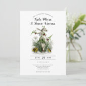 ヴィンテージエンチャントガーデンフェアリー結婚グリーン 招待状 (スタンド正面)