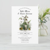 ヴィンテージエンチャントガーデンフェアリー結婚グリーン 招待状 (スタンド正面)