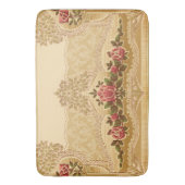 ヴィンテージエンボススタイル金ゴールド及び赤色フローラ バスマット (正面縦)