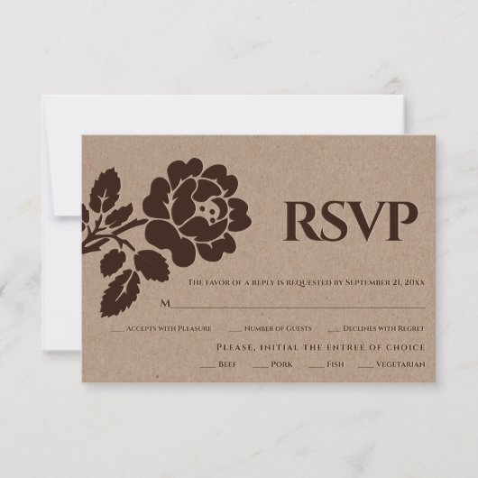 ヴィンテージエンボスバラクラフト紙ラスティック結婚ズ 出欠カード (正面)