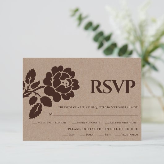 ヴィンテージエンボスバラクラフト紙ラスティック結婚ズ 出欠カード (スタンド正面)