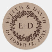 ヴィンテージエンボスバラリース、クラフト紙結婚ズ ラウンドシール (正面)