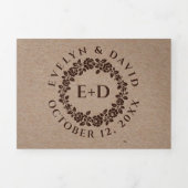 ヴィンテージエンボスバラリース、クラフト紙結婚ズ 三つ折り招待状 (カバー)