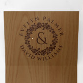 ヴィンテージエンボスバラリース、素朴な木結婚材 三つ折り招待状 (内部最初)