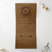 ヴィンテージエンボスバラリース、素朴な木結婚材 三つ折り招待状 (内部)