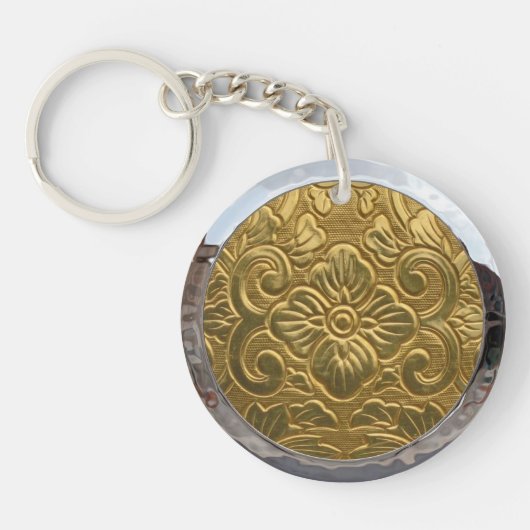 ヴィンテージエンボス金ゴールド模様銀 キーホルダー (正面)