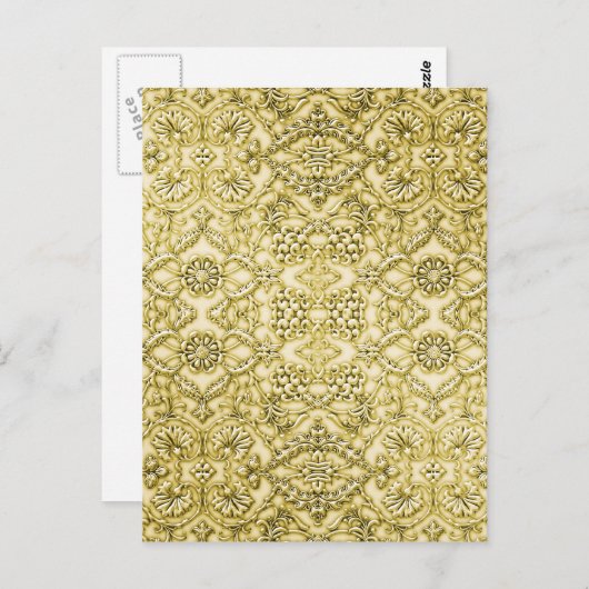 ヴィンテージエンボス金箔フローラデザイン ポストカード (正面/裏面)