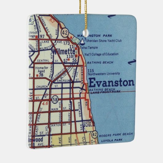ヴィンテージエヴァンズタウンILの地図 セラミックオーナメント (右)