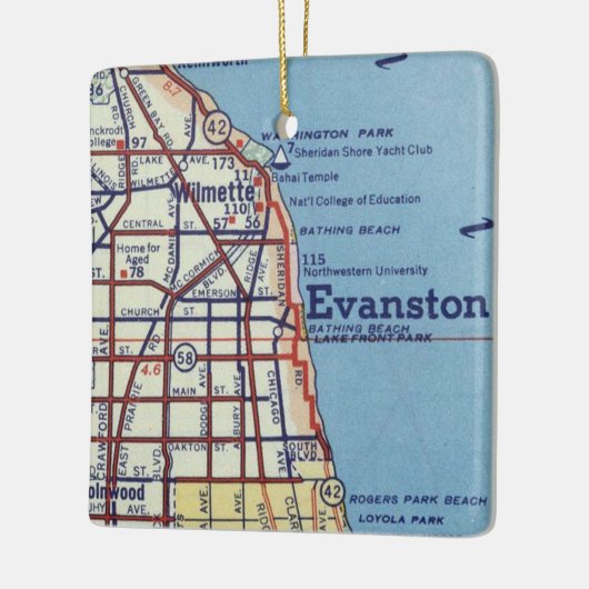 ヴィンテージエヴァンズタウンILの地図 セラミックオーナメント (左)