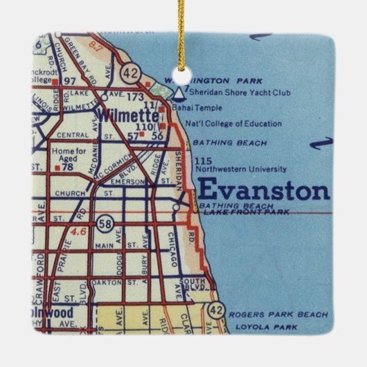 ヴィンテージエヴァンズタウンILの地図 セラミックオーナメント (裏面)