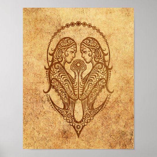 ヴィンテージエージジェミニ〔占星術の〕十二宮図 ポスター (正面)