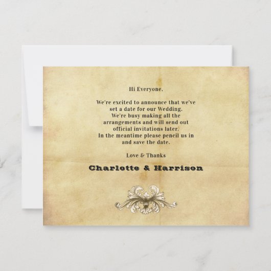 ヴィンテージエージド遭難スタイル日付保存 セーブザデート (裏面)