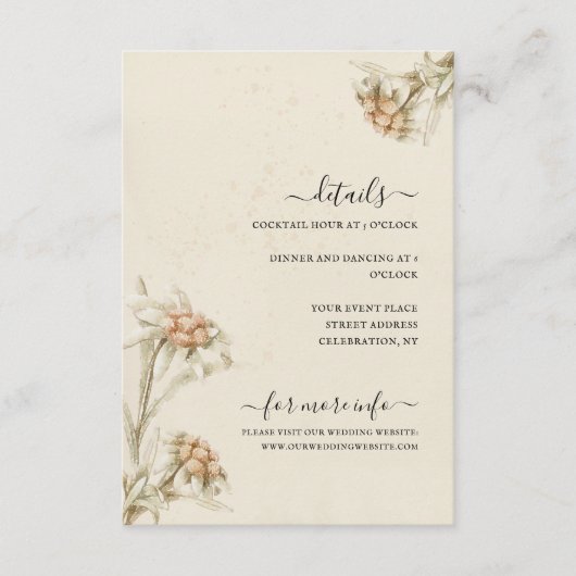 ヴィンテージエーデルワイスの花の水彩画　封筒 エンクロージャーカード (正面)