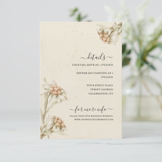 ヴィンテージエーデルワイスの花の水彩画　封筒 エンクロージャーカード (スタンド正面)