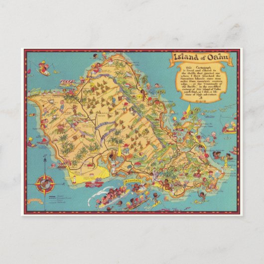 ヴィンテージオアフ島の地図 ポストカード (正面)